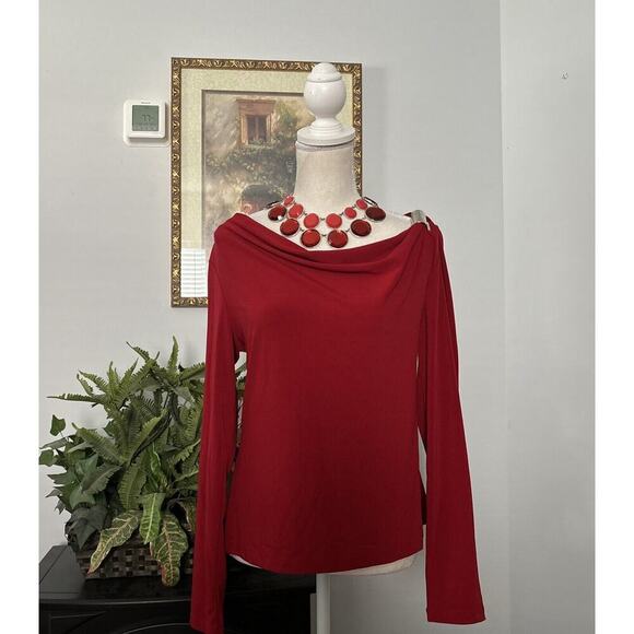 New York & Company women's stretch Blouse Size Small Red Long Sleeve Pullover - Picture 3 of 14